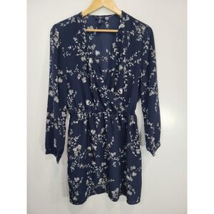 Gap Navy Floral Wrap Style Midi Dress Long Sleeve Women's XL‎